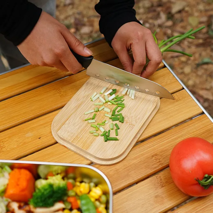 Edelstahl Lunch Box mit Schneidebrett aus Bambusholz