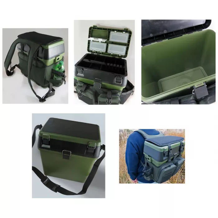 Behr Trendex Superbox - gepolsterter Sitz, 4 Boxen, viele Taschen, Rucksackgurte - Grün / Schwarz / Oliv