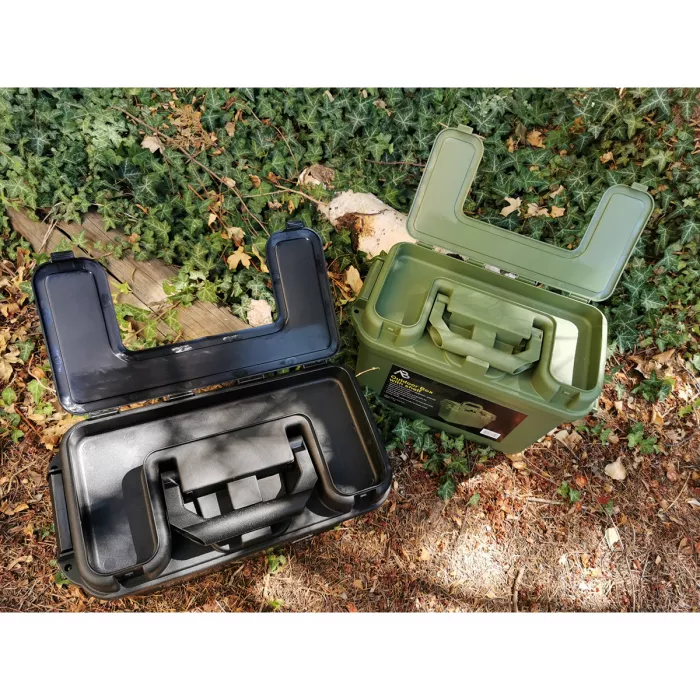 Box / Munitionskiste m. Innenboden - 38 x 19 x 24cm, Oliv - spritzwassergeschützt + verschließbar, schlagfester Kunststoff