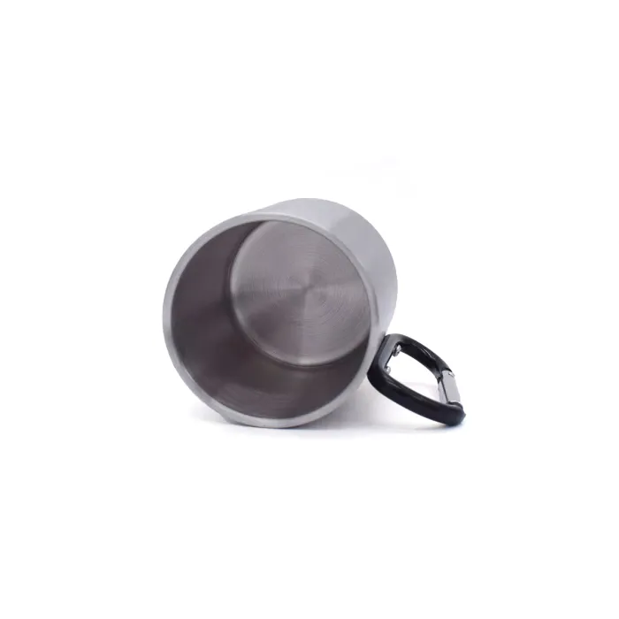 Doppelwandiger Edelstahlbecher mit silbernem Karabinergriff