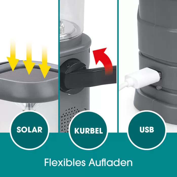 EASYmaxx Akku-Lampe mit Radio, Solar und Handkurbel – Grau