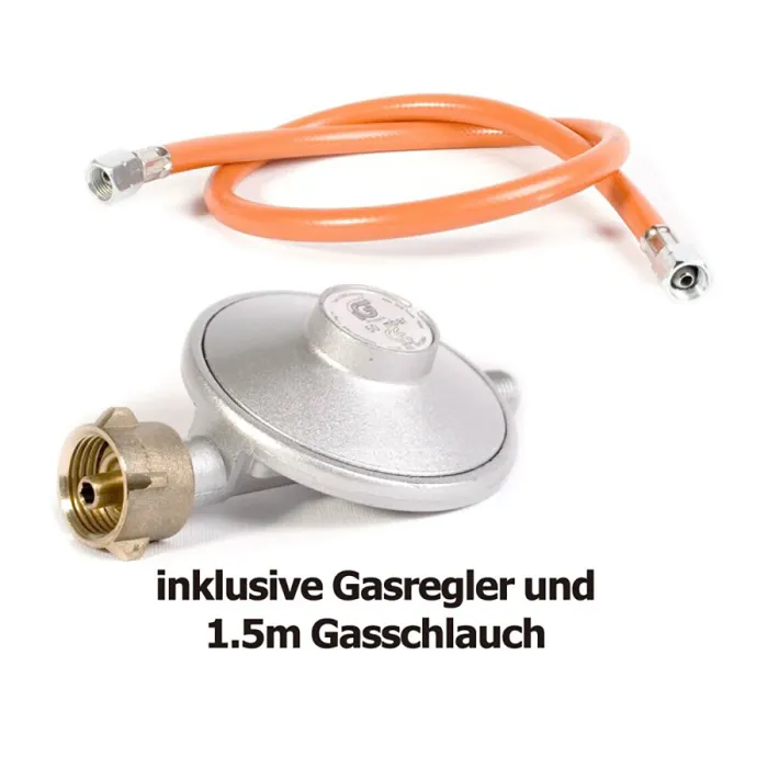 Gaskocher 2-flammig (DUO) mit Anschluss-Schlauch und Druckminderer