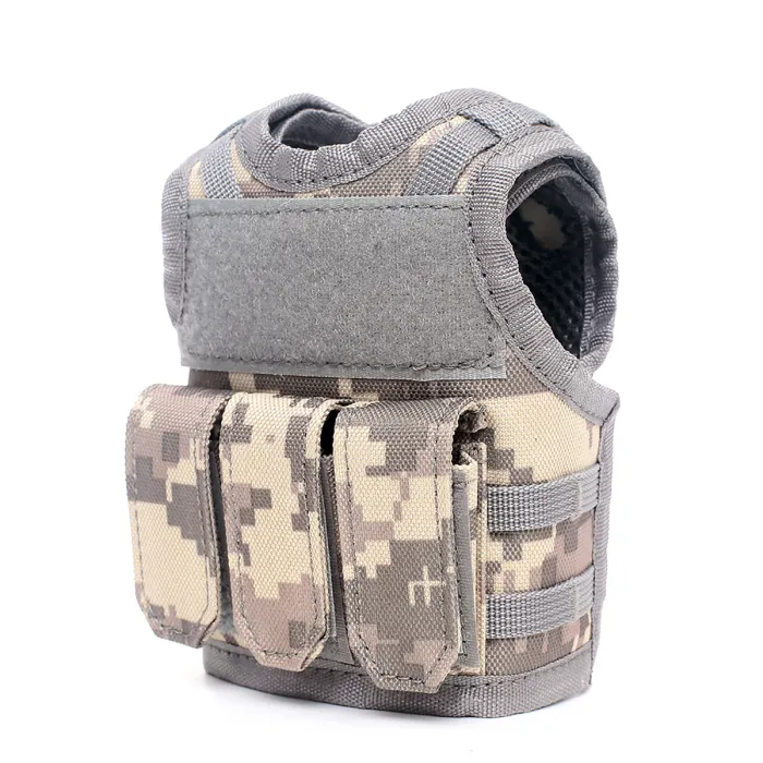 Mini Tactical Schutzweste mit Fronttaschen für Bierflasche / Weinflasche / Thermosflasche - Digital-ACU