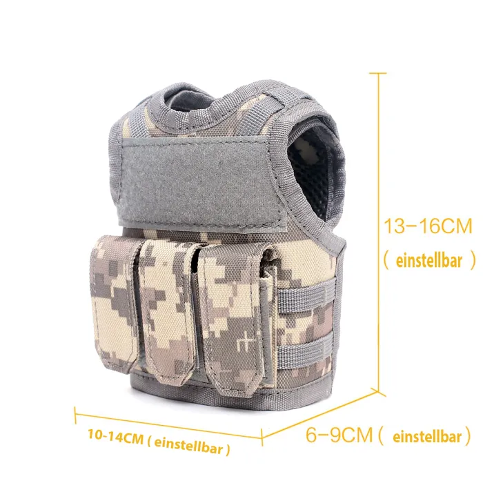 Mini Tactical Schutzweste mit Fronttaschen für Bierflasche / Weinflasche / Thermosflasche - Digital-ACU