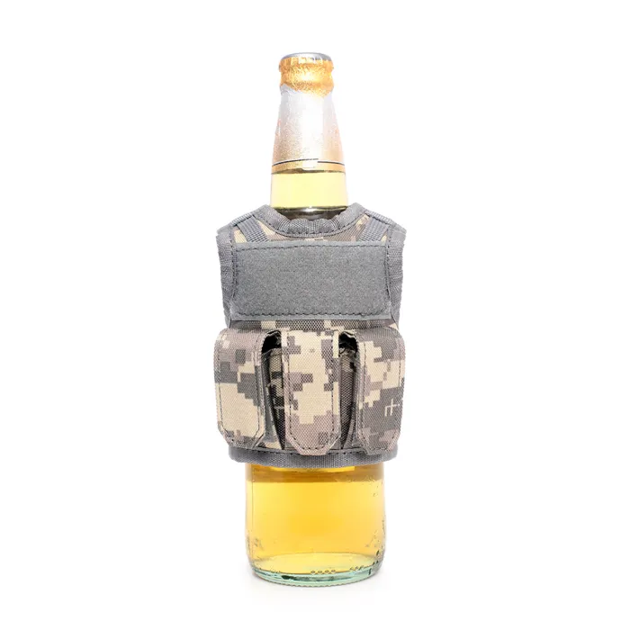 Mini Tactical Schutzweste mit Fronttaschen für Bierflasche / Weinflasche / Thermosflasche - Digital-ACU