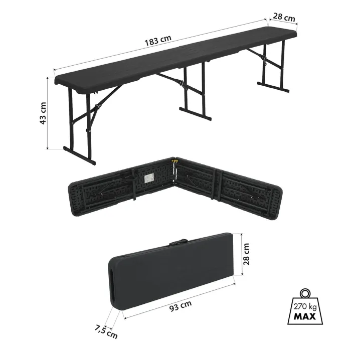 NC3404 Klappbare Gartenbank 183cm in Anthrazit