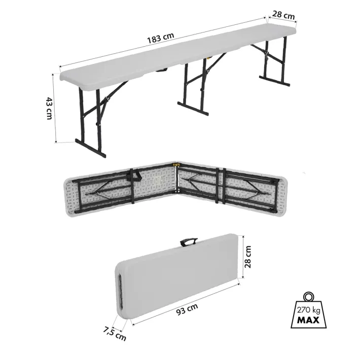NC3404 Klappbare Gartenbank 183cm in Weiss