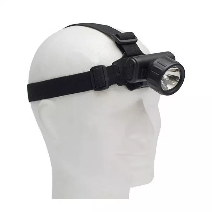 Stirnlampe / Kopflampe Schwarz - wasserdicht + klappbar - für Batterien 2 x AA