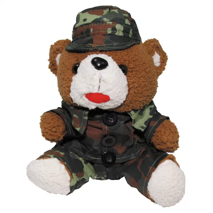 Teddybär mit Anzug und Mütze, Flecktarn, ca. 28 cm hoch