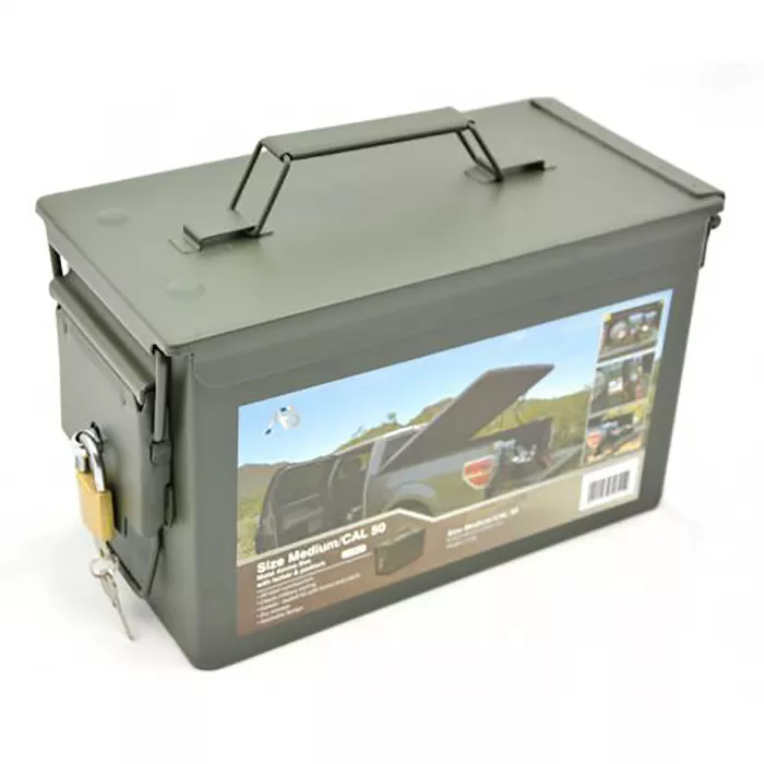 NATO / US Munitionskiste Gr. 2 (Cal.50), Metall, abschließbar, Schloß m. 2 Schlüssel, Oliv, ohne Aufdruck, Neu