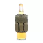 Mini Tactical Schutzweste mit Fronttaschen für Bierflasche / Weinflasche / Thermosflasche - Oliv