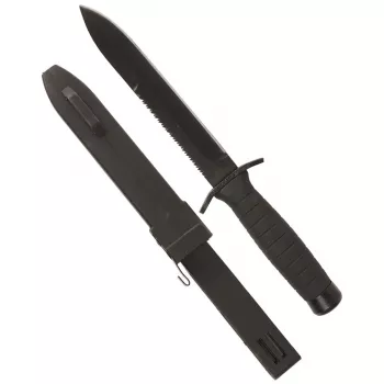 Kampfmesser Schwarz mit Säge und Kunststoff Scheide