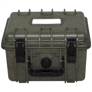 Box / Munitionskiste - 26,7 x 23,9 x 17,6cm, Oliv - wasserdicht + verschließbar, Schaumstoffeinsatz, schlagfester Kunststoff