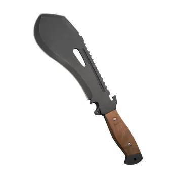 Elite TP1 Machete mit Sägezahnung, braunem Holzgriff und Nylonscheide