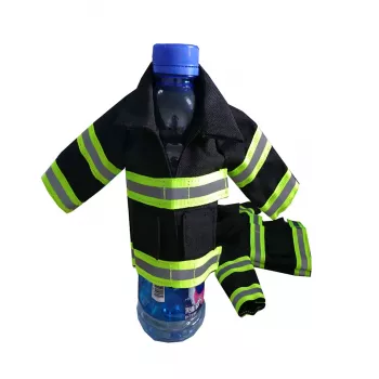 Mini Feuerwehr Jacke mit Reflektorstreifen für Bierflasche / Weinflasche / Thermosflasche