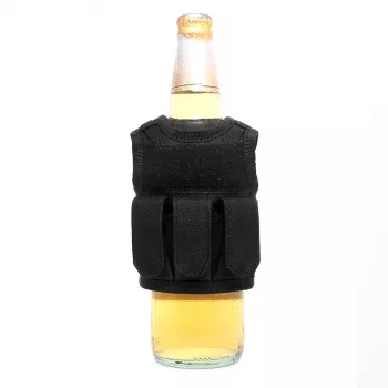 Mini Tactical Schutzweste mit Fronttsachen für Bierflasche / Weinflasche / Thermosflasche - Schwarz