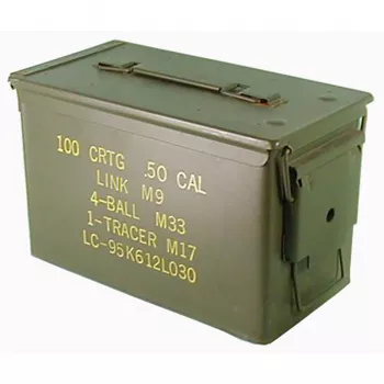 NATO / US Munitionskiste, Gr. 2 (Cal.50), Metall, Oliv (teilw. mit Aufdruck),  gebraucht