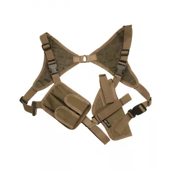 Schulterholster, Farbe: Coyote (Beige), Rechts- und Linkshänder + Magazintasche, Cordura-Gewebe