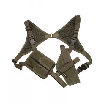 Schulterholster, Farbe: Oliv, Rechts- und Linkshänder + Magazintasche, Cordura-Gewebe