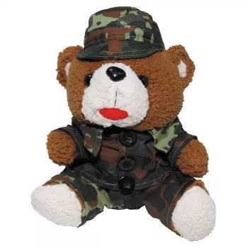Teddybär mit Anzug und Mütze, Flecktarn, ca. 28 cm hoch