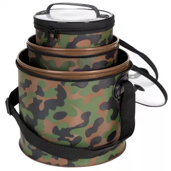 Trendex® Tasche / Eimer / Stacker - 3er Set "Rund"  4 + 7,5 + 16 Liter - Camouflage